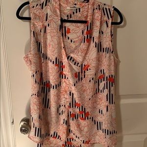 Orange and navy print blouse